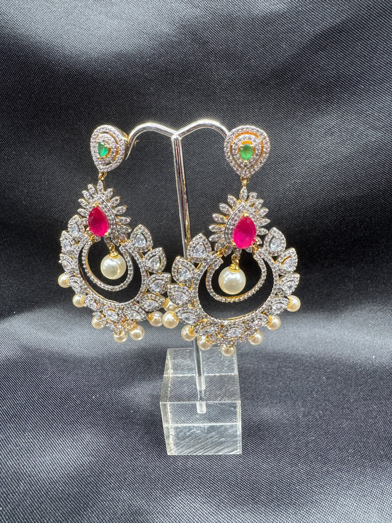 CZ Stones with Pearls big size earrings
