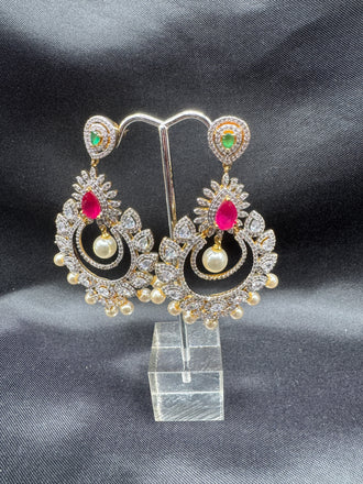 CZ Stones with Pearls big size earrings