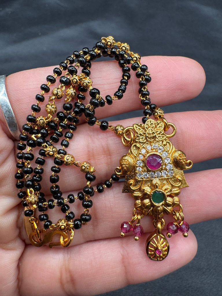 Beautiful and traditional look multicolor Stones pendant with a black bead chain