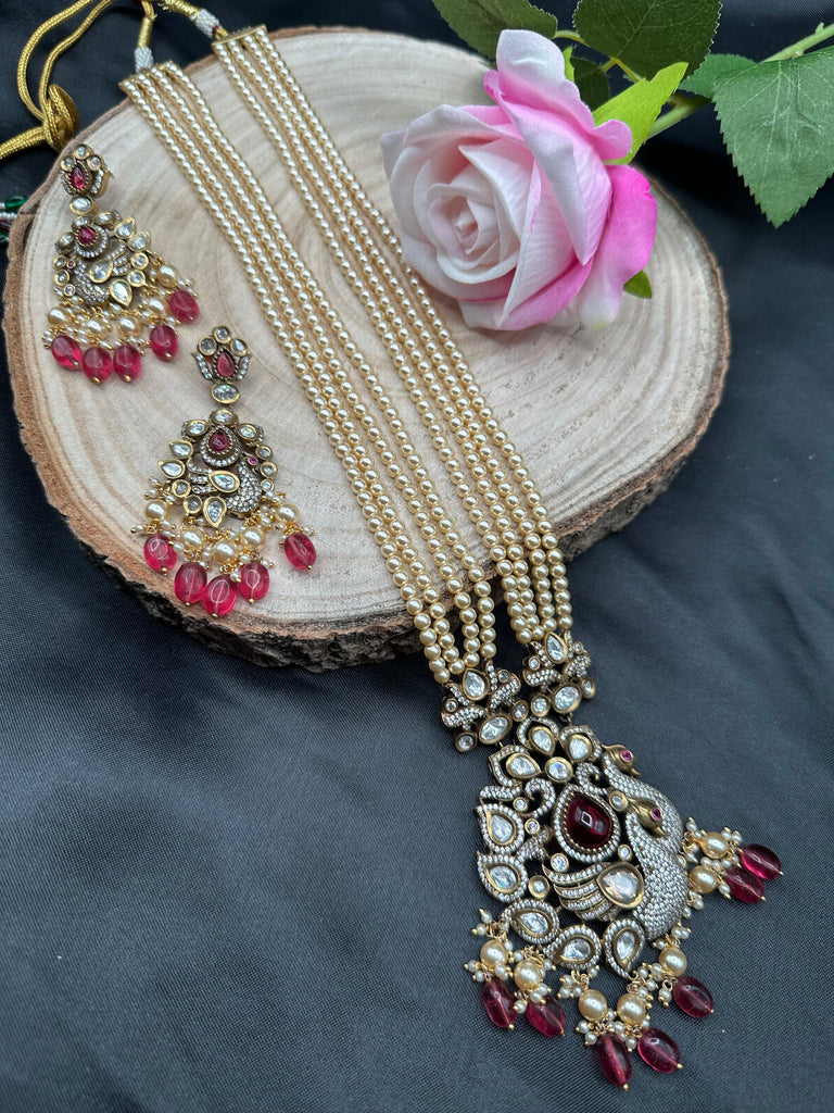 High-quality real Swarovski pearls with moissanite Stones peacock design pendant with matching earrings