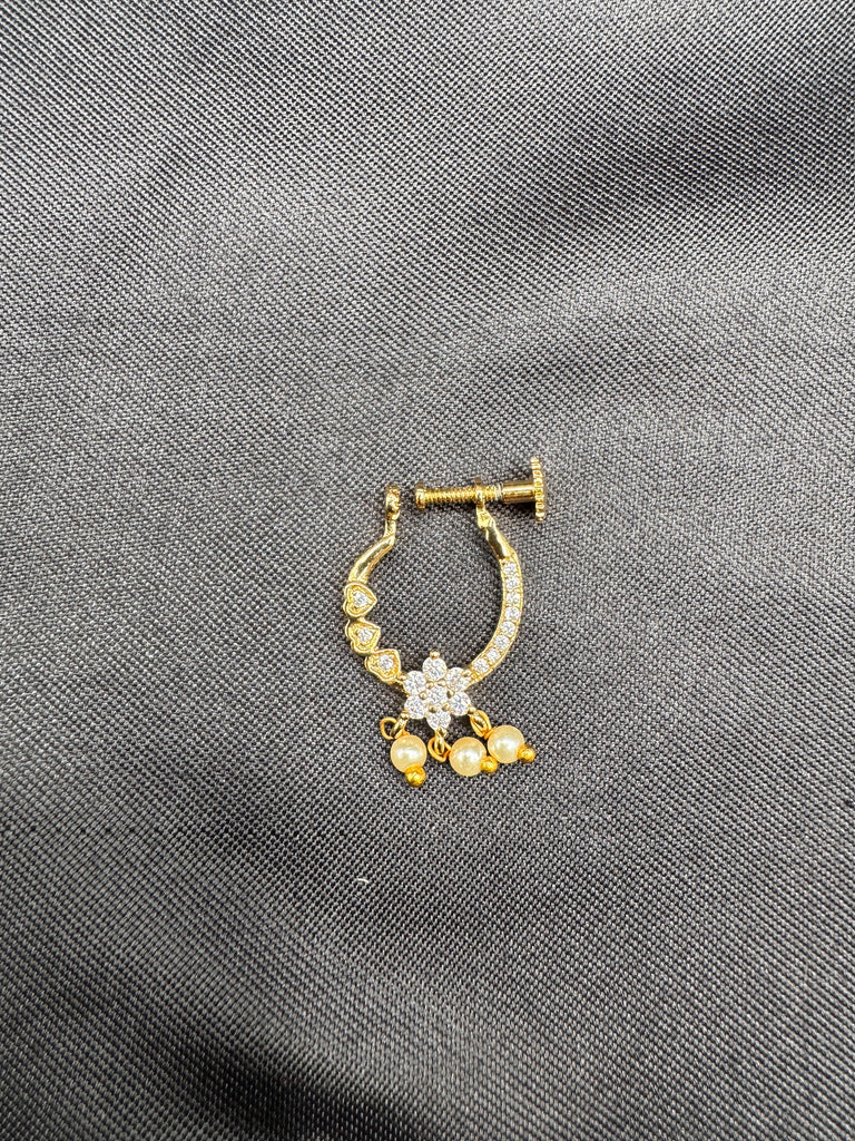 Flower design ca stones with pearls nose ring