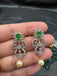 Green Crystal beads chain with cz stones side locket with matching earrings