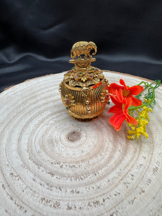 Antique look elephant print with multicolor stones Kumkum box