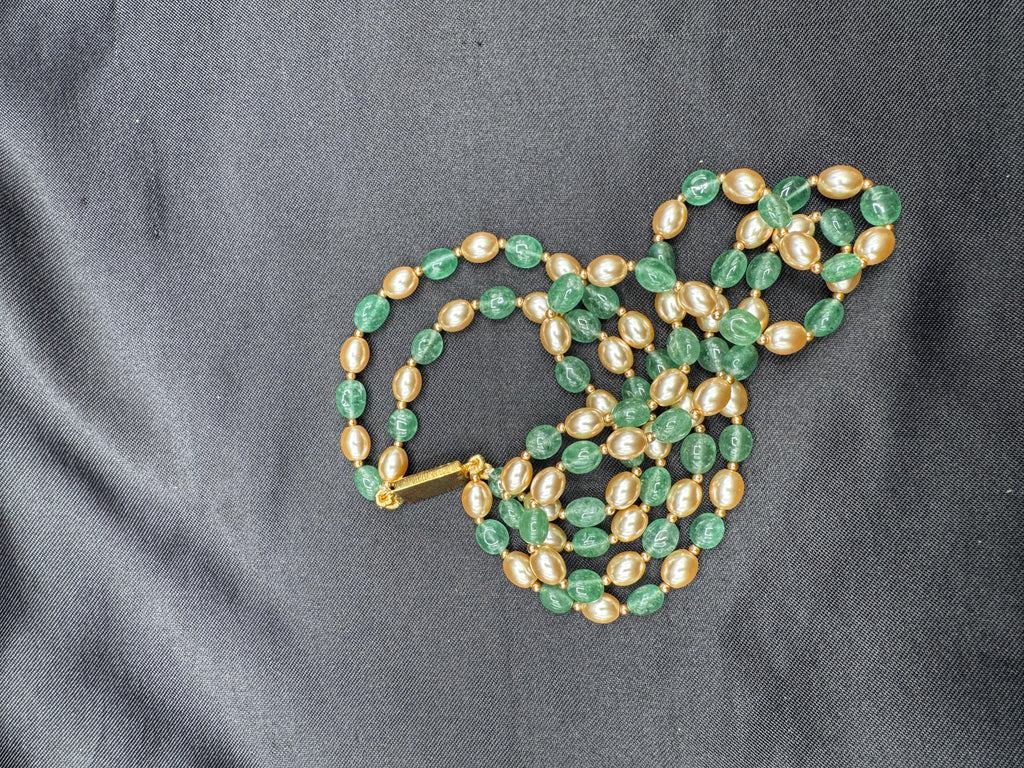 Strawberry Emerald beads with Swarovski pearls double line chain