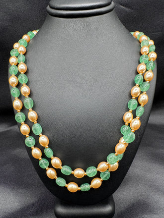 Strawberry Emerald beads with Swarovski pearls double line chain