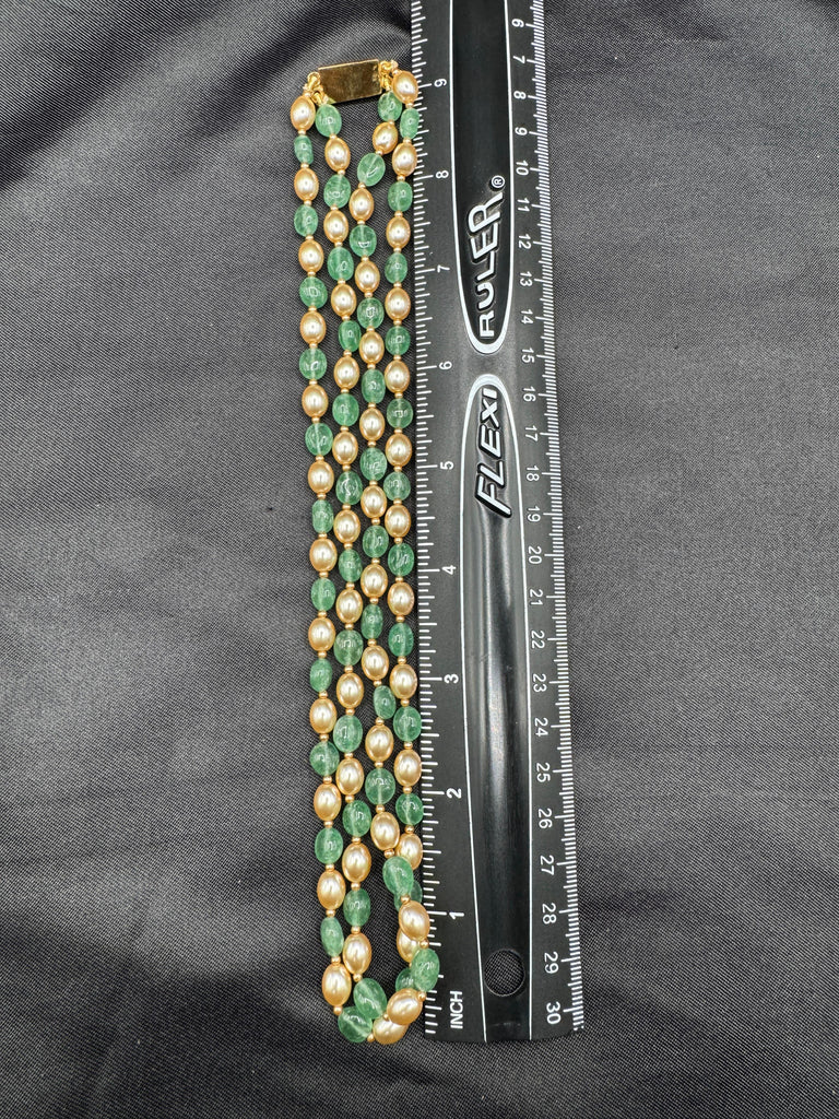 Strawberry Emerald beads with Swarovski pearls double line chain