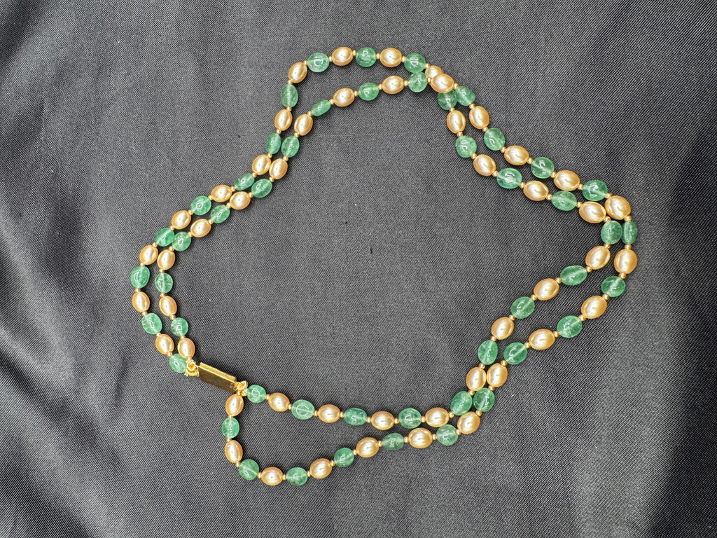 Strawberry Emerald beads with Swarovski pearls double line chain