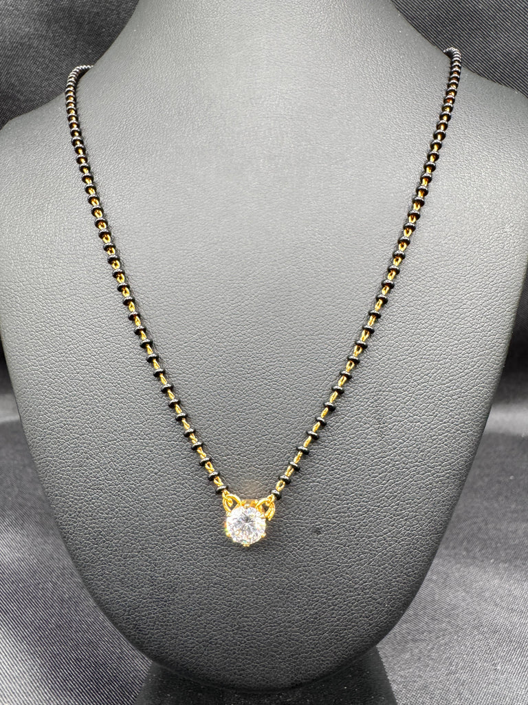 Black bead chain with small cz stones pendant