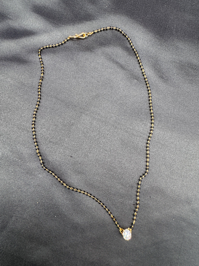 Black bead chain with small cz stones pendant