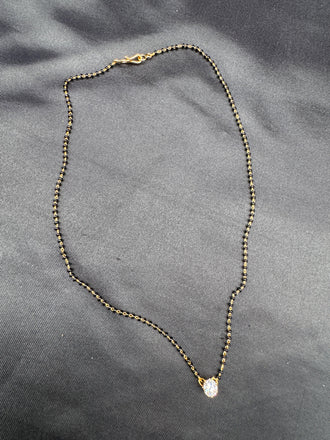 Black bead chain with small cz stones pendant