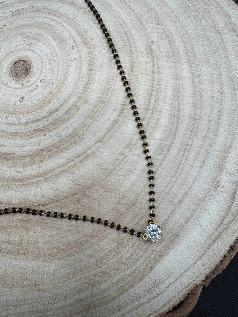 Black bead chain with small cz stones pendant
