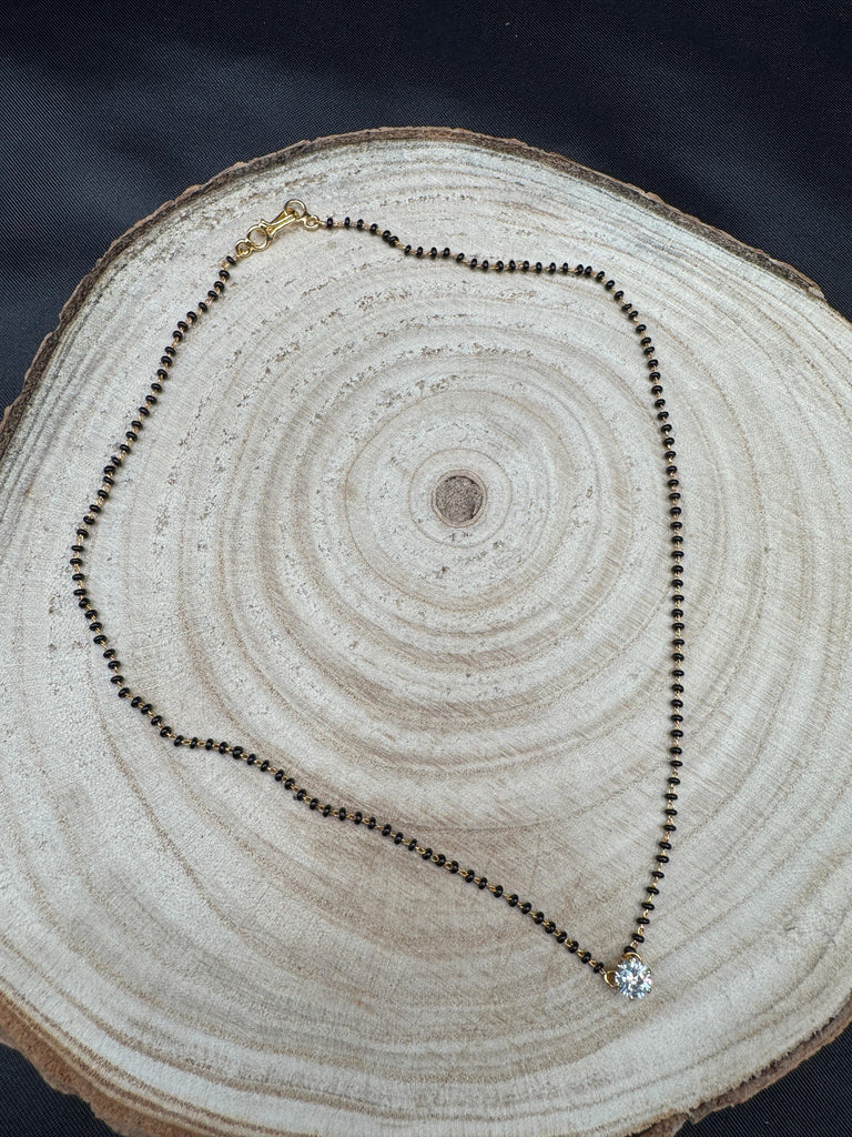 Black bead chain with small cz stones pendant
