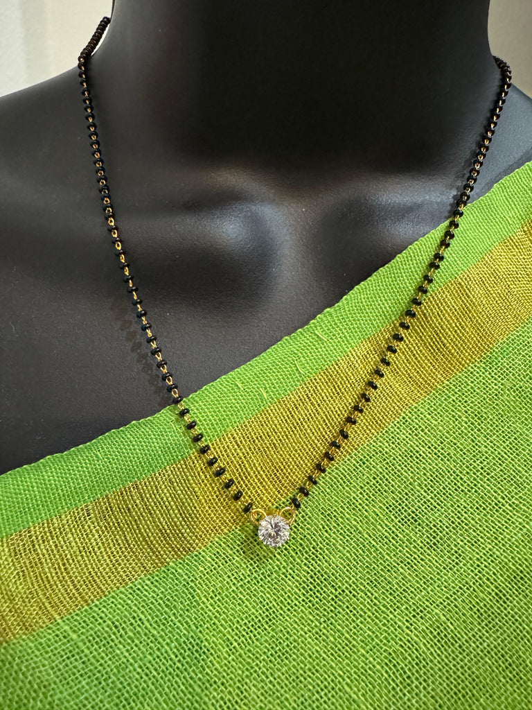 Black bead chain with small cz stones pendant