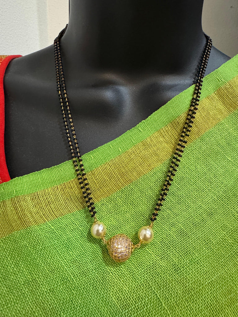 Double line black bead chain with cz stones and a Swarovski ball pendant