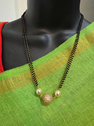 Double line black bead chain with cz stones and a Swarovski ball pendant