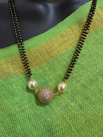 Double line black bead chain with cz stones and a Swarovski ball pendant