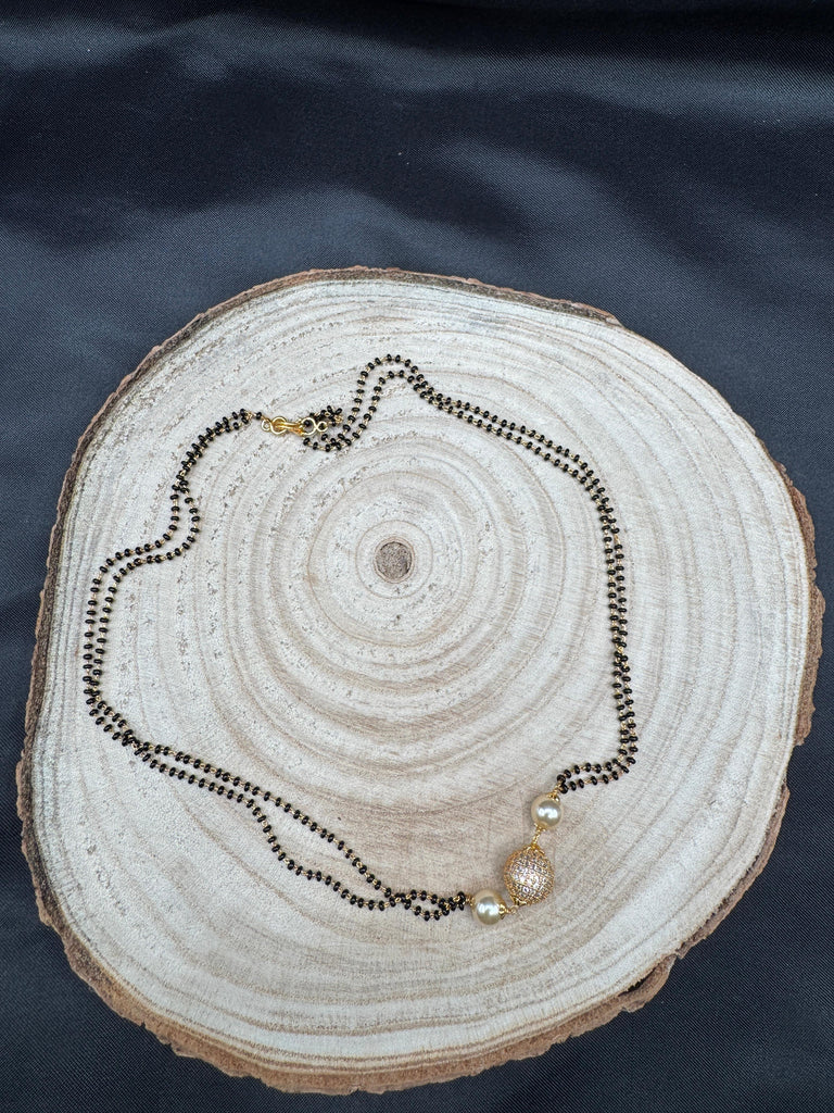 Double line black bead chain with cz stones and a Swarovski ball pendant