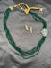 Green Crystal beads chain with cz stones side locket with matching earrings