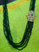 Green Crystal beads chain with cz stones side locket with matching earrings