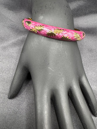 Beautiful Pink enamel paint with a gold design side side-opening kada bangle/ bracelet