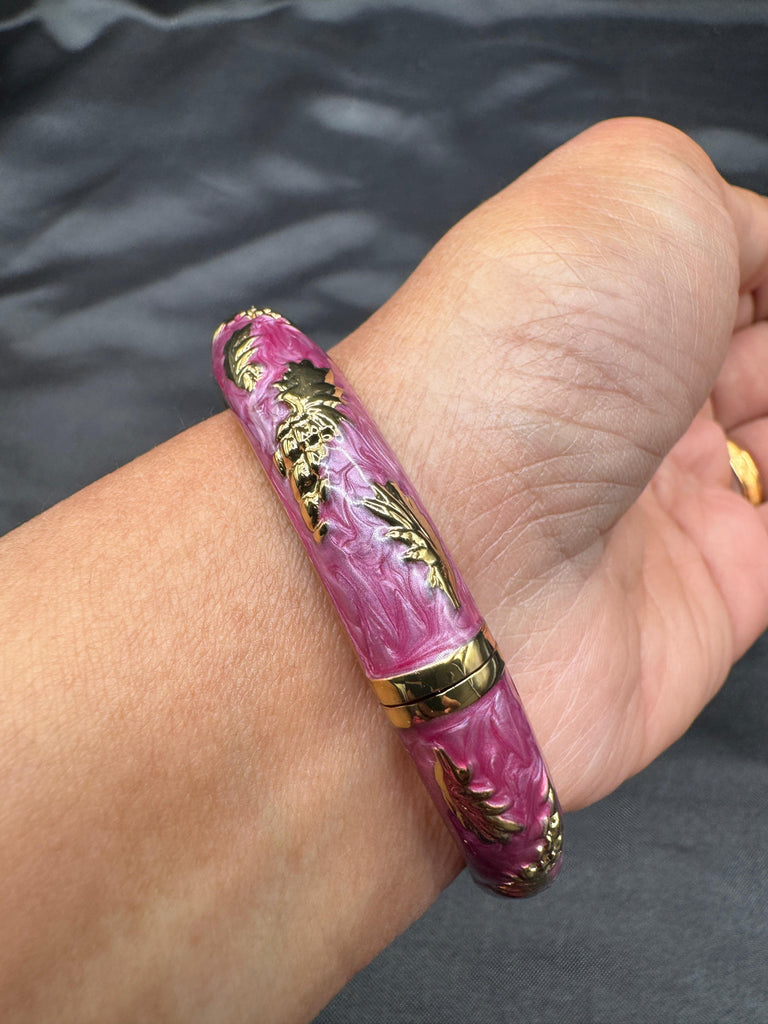 Beautiful Pink enamel paint with a gold design side side-opening kada bangle/ bracelet