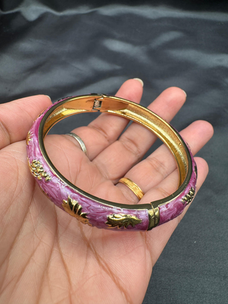 Beautiful Pink enamel paint with a gold design side side-opening kada bangle/ bracelet