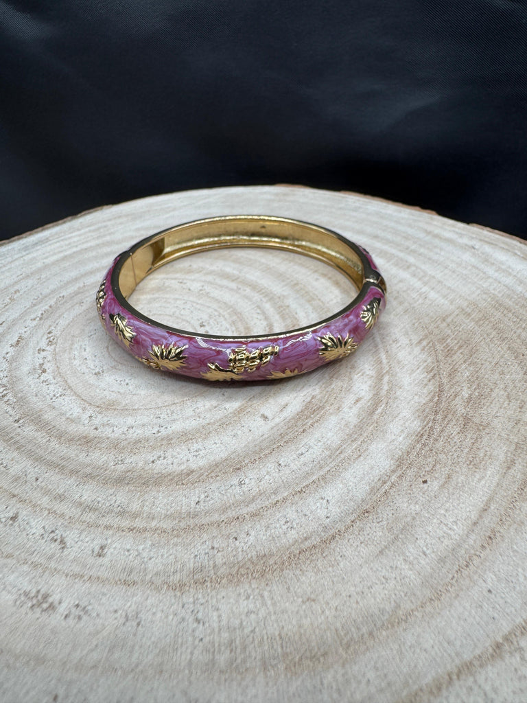 Beautiful Pink enamel paint with a gold design side side-opening kada bangle/ bracelet
