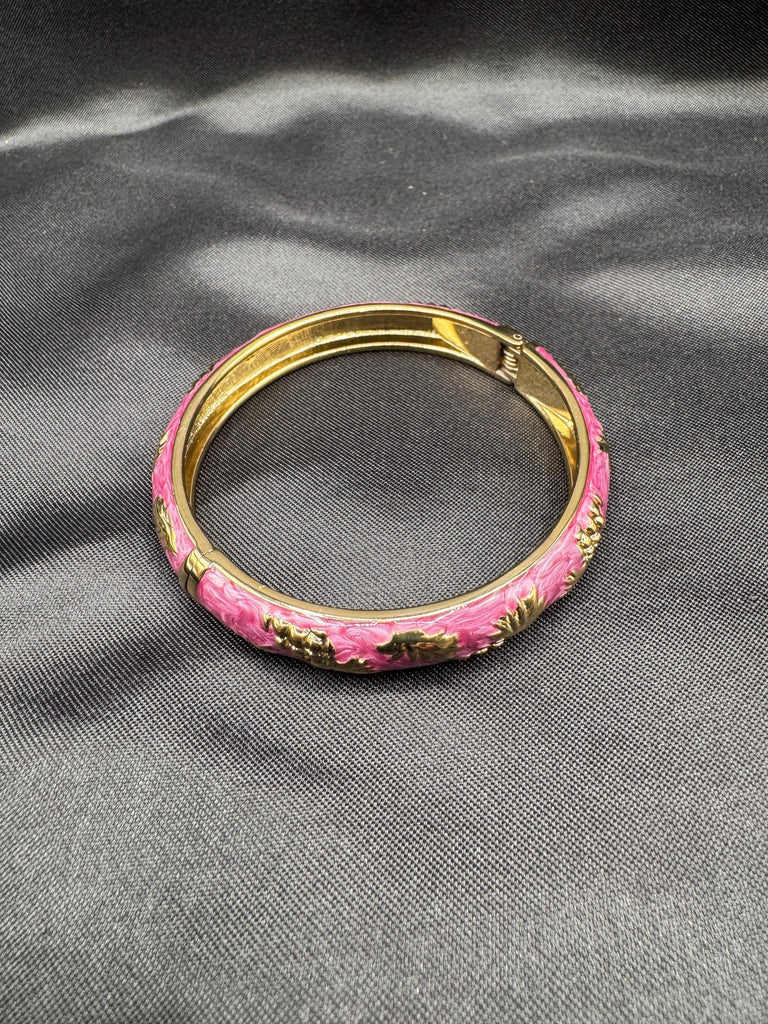 Beautiful Pink enamel paint with a gold design side side-opening kada bangle/ bracelet