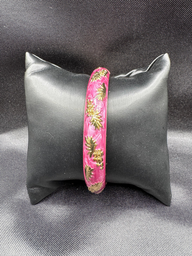 Beautiful Pink enamel paint with a gold design side side-opening kada bangle/ bracelet