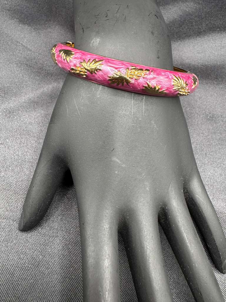 Beautiful Pink enamel paint with a gold design side side-opening kada bangle/ bracelet