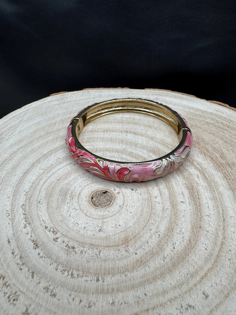 Pink color enamel paint side-open kada bangle/ bracelet