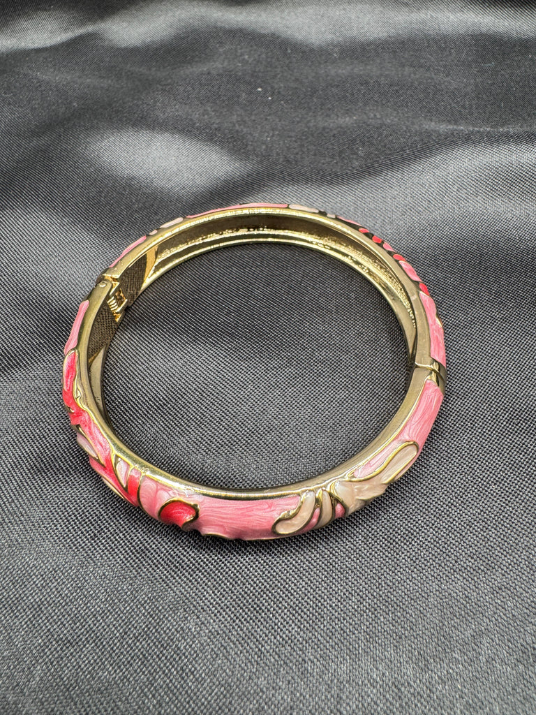 Pink color enamel paint side-open kada bangle/ bracelet