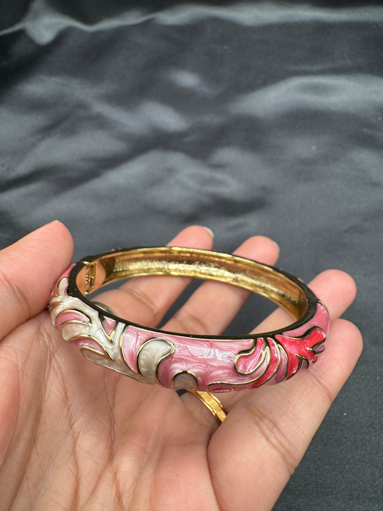Pink color enamel paint side-open kada bangle/ bracelet