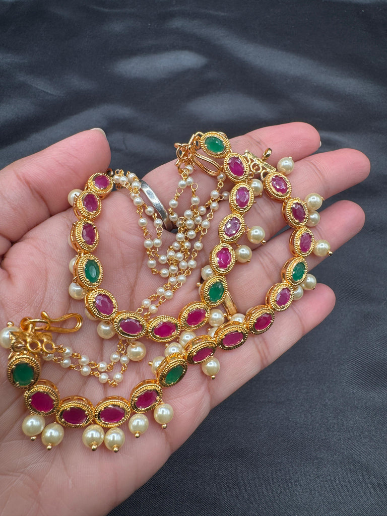 Multicolor Stones with pearls Champaswaralu