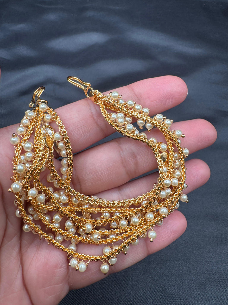 Three-line pearls with gold chain Champaswaralu