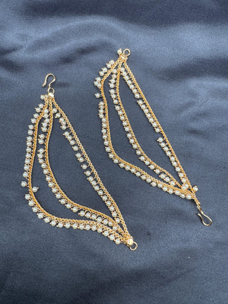 Three-line pearls with gold chain Champaswaralu