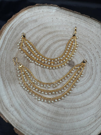 Three-line pearls with gold chain Champaswaralu
