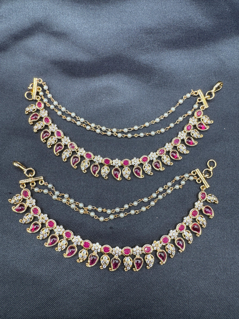 Ruby & CZ stones with pearls Champaswaralu