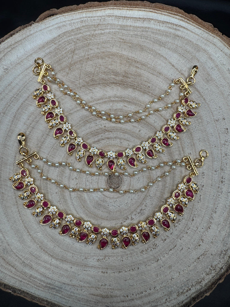 Ruby & CZ stones with pearls Champaswaralu