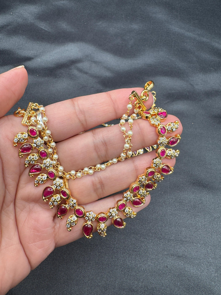 Ruby & CZ stones with pearls Champaswaralu