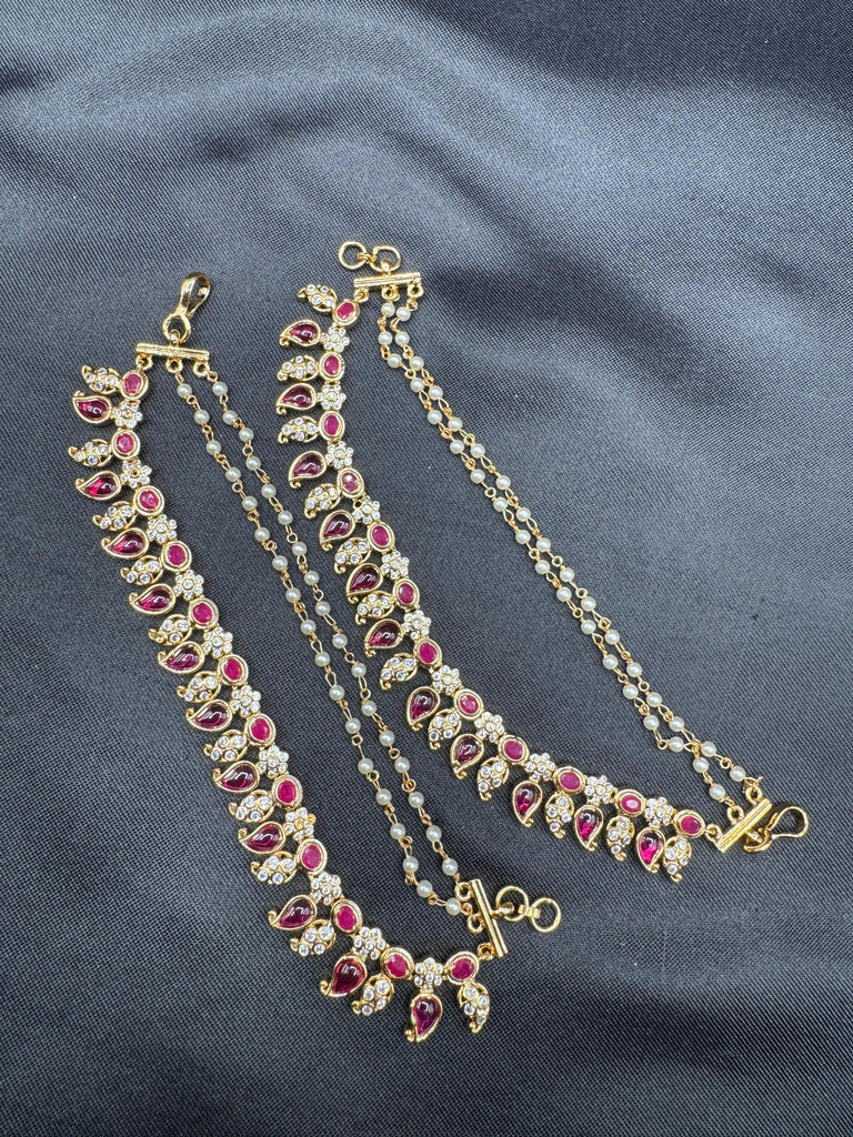 Ruby & CZ stones with pearls Champaswaralu