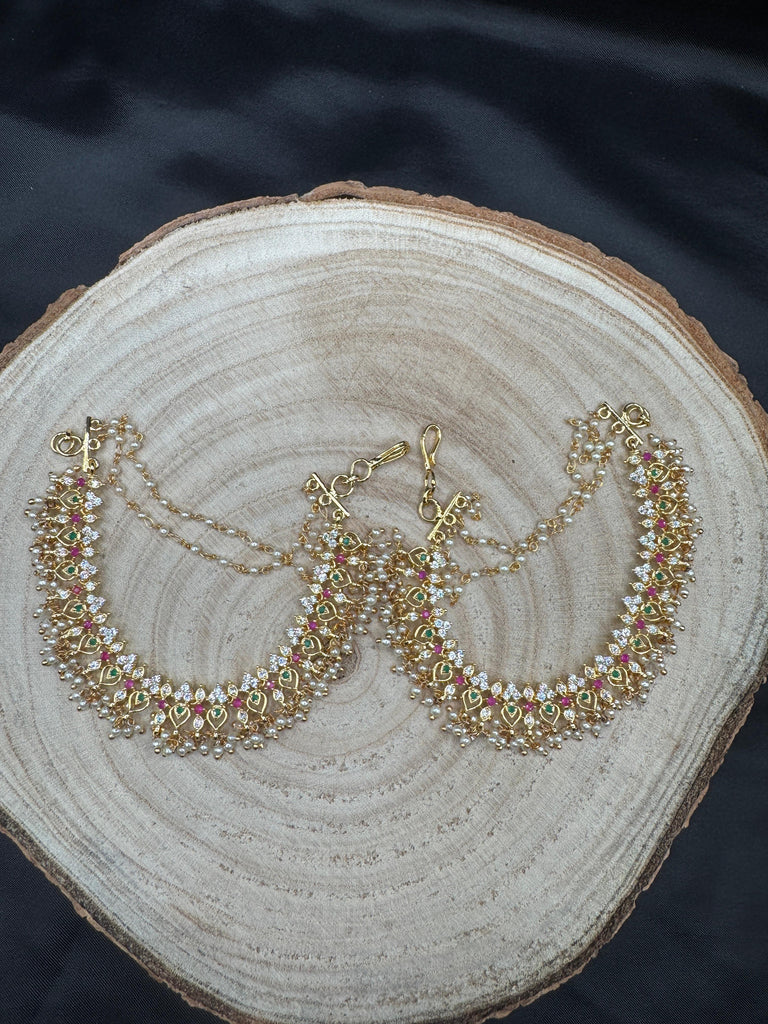 Heavy bridal design pearls with cz stones Champaswaralu