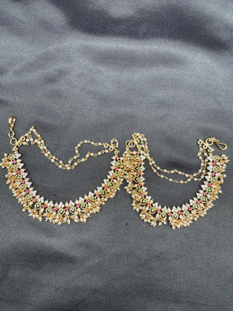 Heavy bridal design pearls with cz stones Champaswaralu