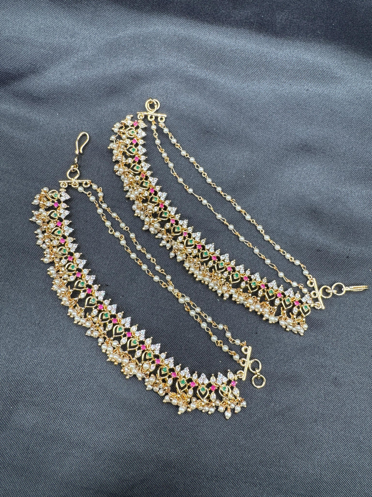 Heavy bridal design pearls with cz stones Champaswaralu