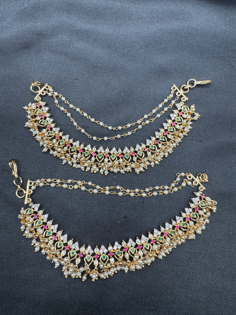 Heavy bridal design pearls with cz stones Champaswaralu