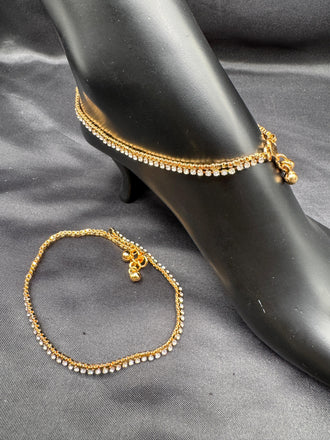 Gold with CZ stones set of 2 Anklets