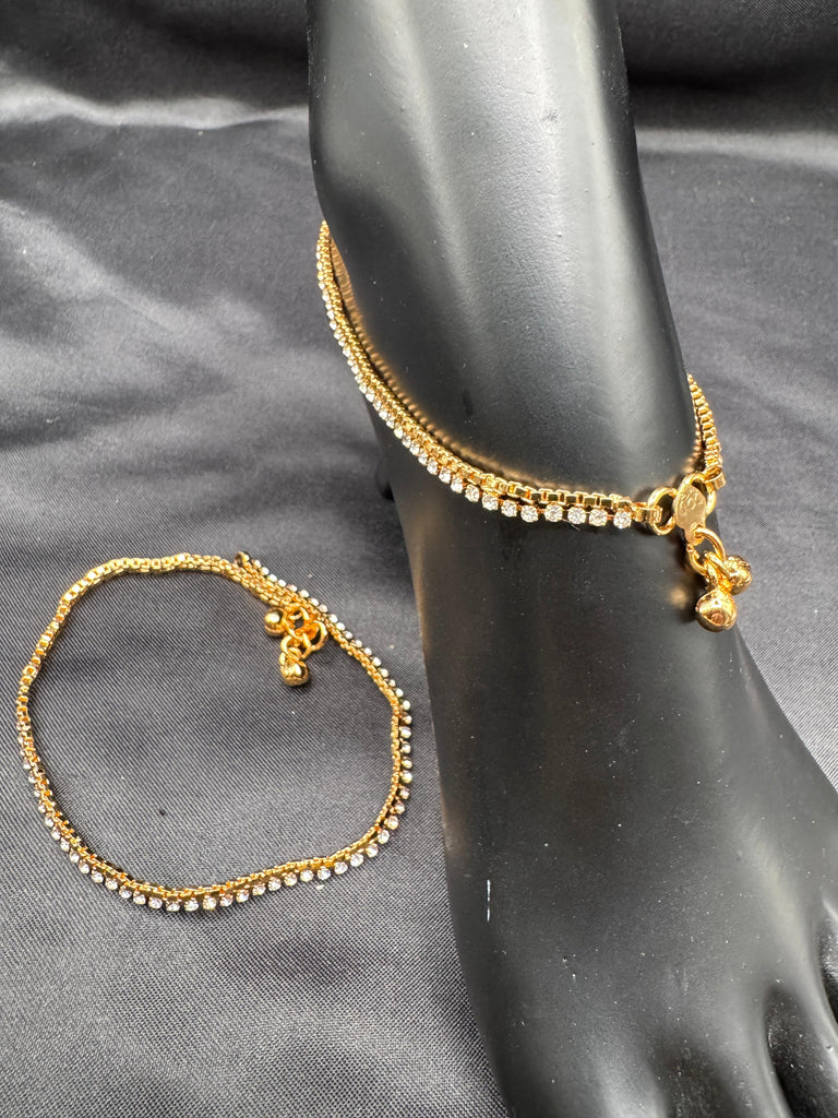 Gold with CZ stones set of 2 Anklets