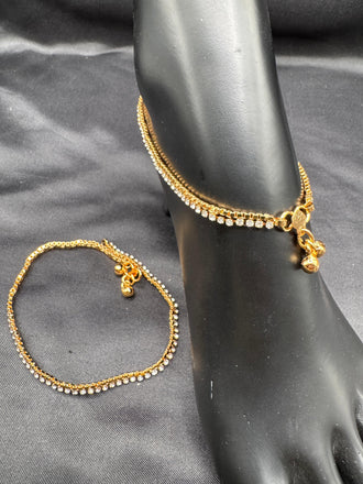 Gold with CZ stones set of 2 Anklets