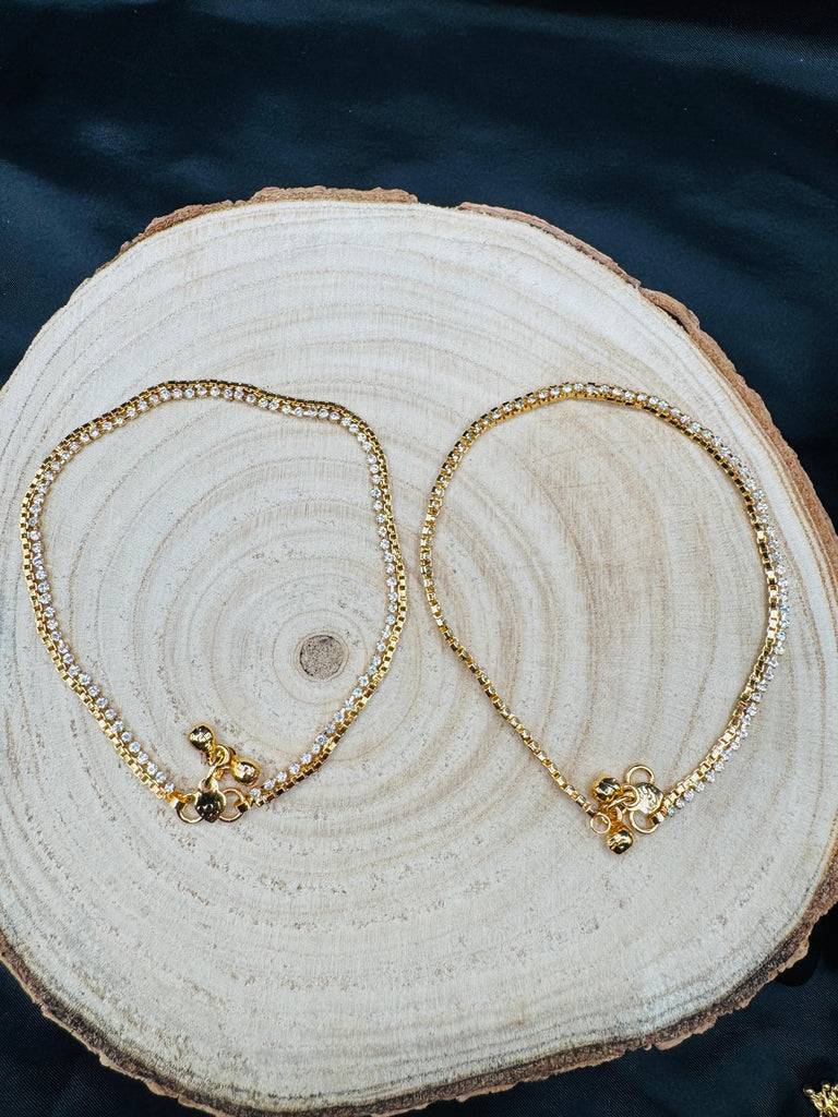 Gold with CZ stones set of 2 Anklets