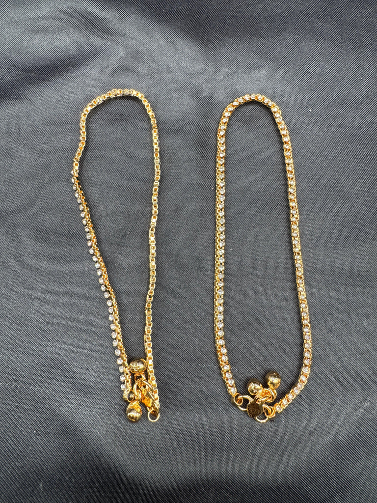 Gold with CZ stones set of 2 Anklets